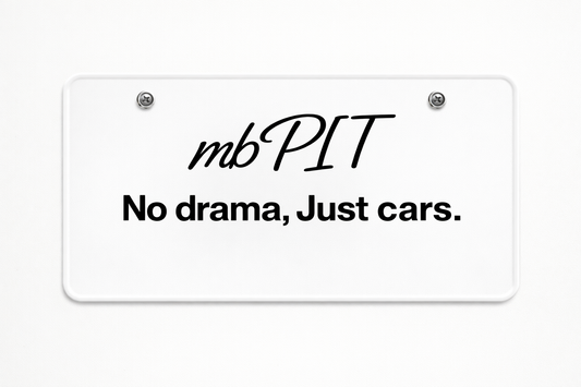 mbPIT Plate Cover — “No drama, Just cars.”
